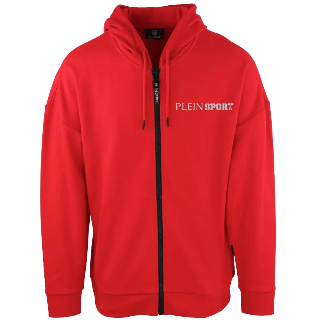 Plein Sport Logo On Back Zip Up Red Hoodie