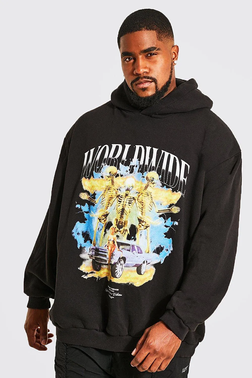 Plus Loose Worldwide Skeleton Washed Hoodie