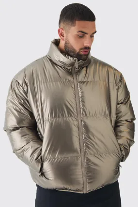 Plus Metallic Funnel Neck Puffer Jacket In Bronze