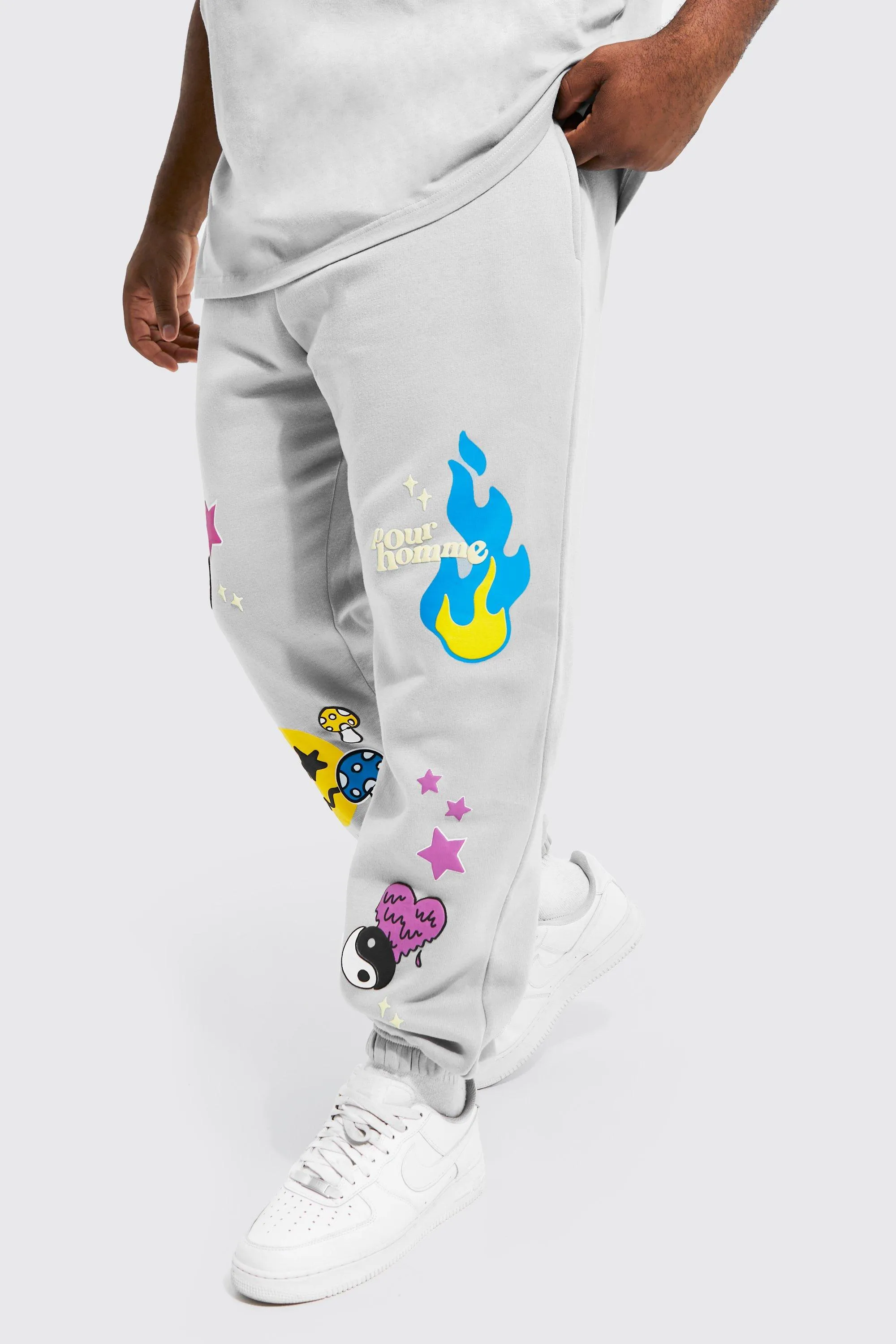 Plus Regular Fit Puff Print Joggers | boohooMAN UK