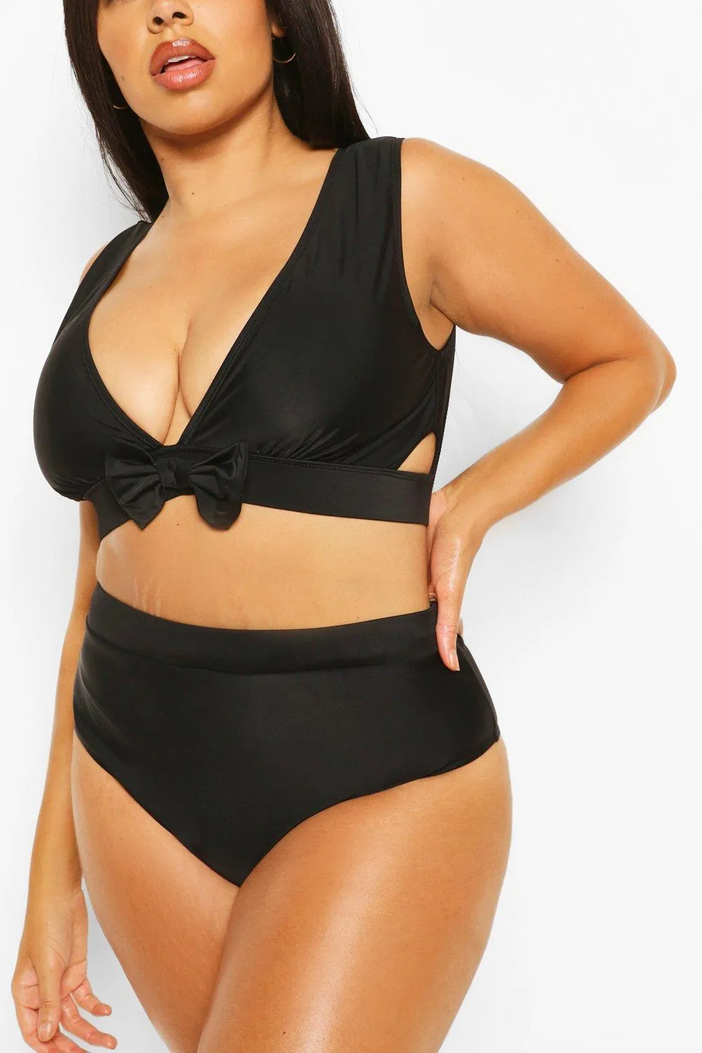 Plus Tie Front High Waist Bikini