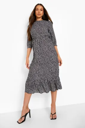 Polka Dot Frill Hem Midi Dress