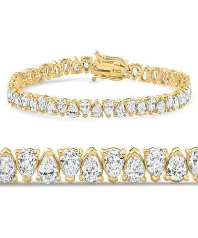 Pompeii3 10Ct Pear Shape Diamond Tennis Bracelet Wide 14k Yellow Gold Lab Grown