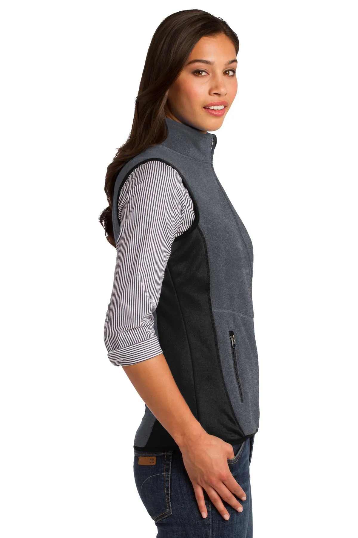 Port Authority Ladies R-Tek Pro Fleece Full-Zip Vest L228 Charcoal Heather/ Black