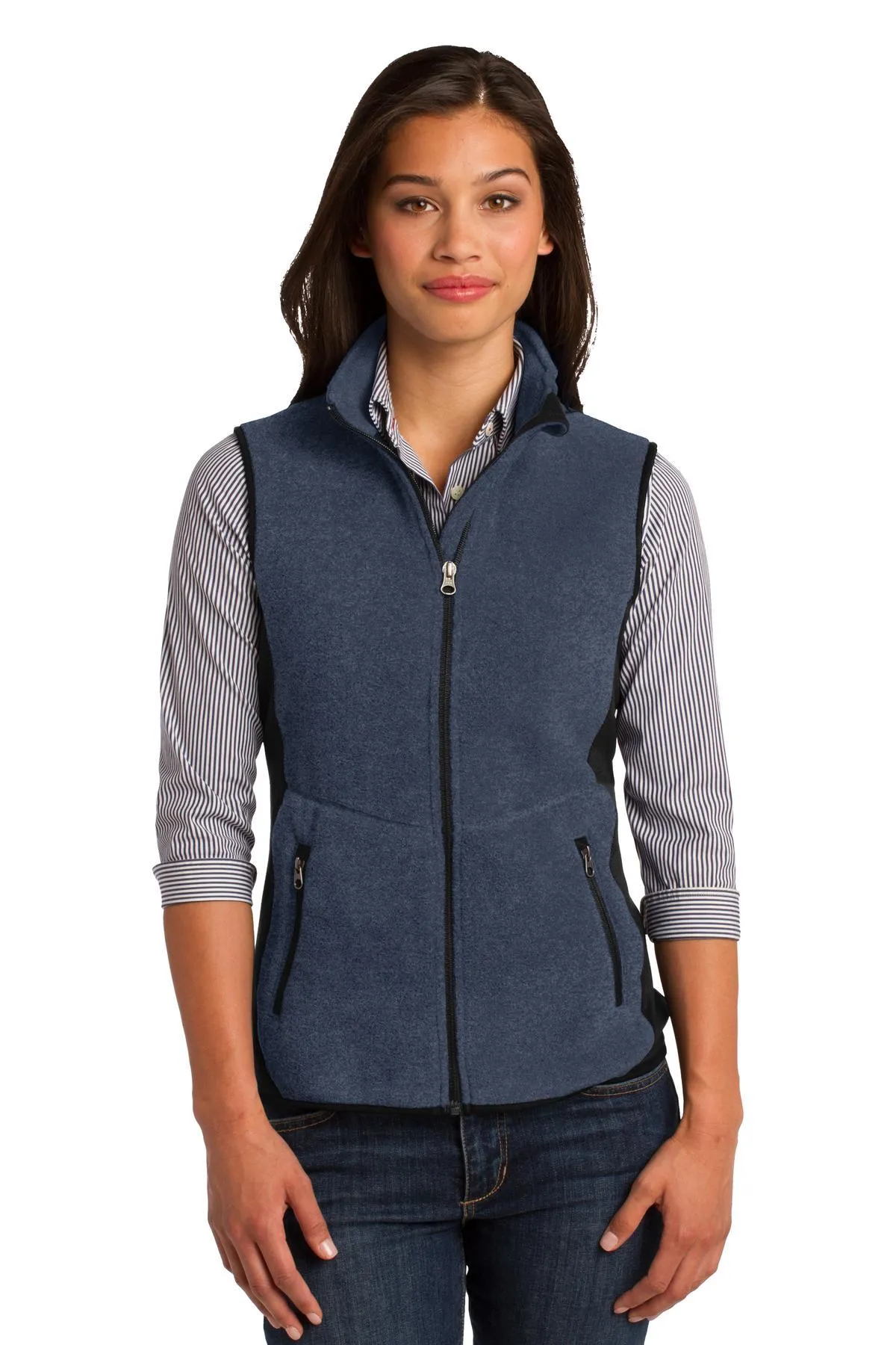 Port Authority Ladies R-Tek Pro Fleece Full-Zip Vest L228 Navy Heather/ Black