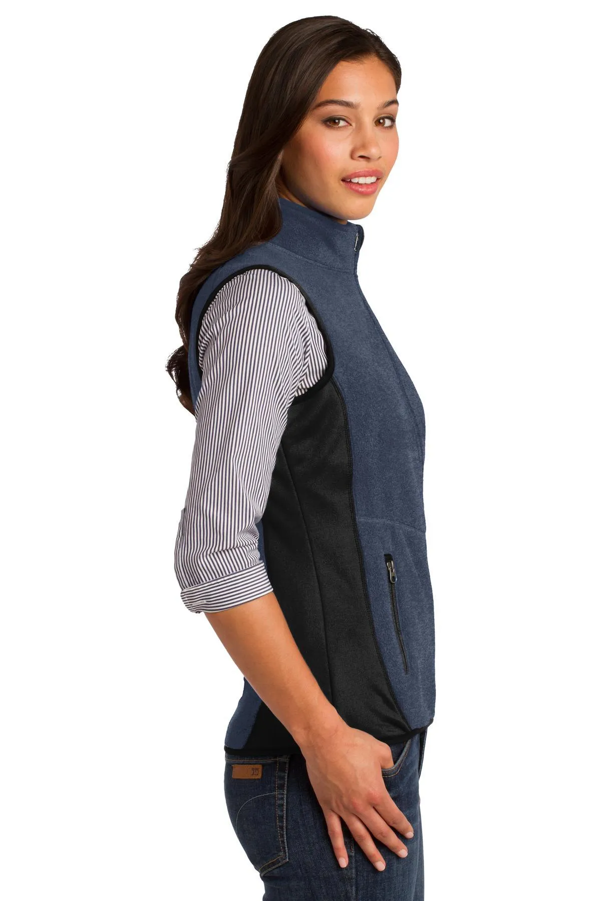 Port Authority Ladies R-Tek Pro Fleece Full-Zip Vest L228 Navy Heather/ Black