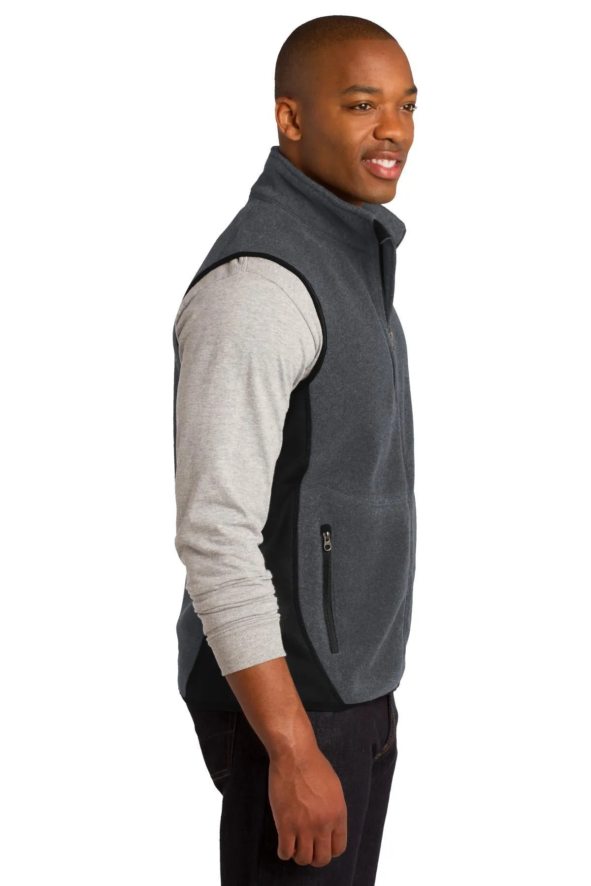 Port Authority R-Tek Pro Fleece Full-Zip Vest F228 Charcoal Heather/ Black