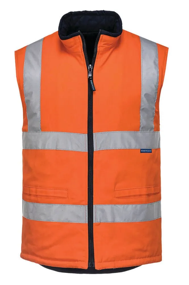 PRIME MOVER MV278 - Cotton Hi-Vis - Reversible Vest - Orange - XS