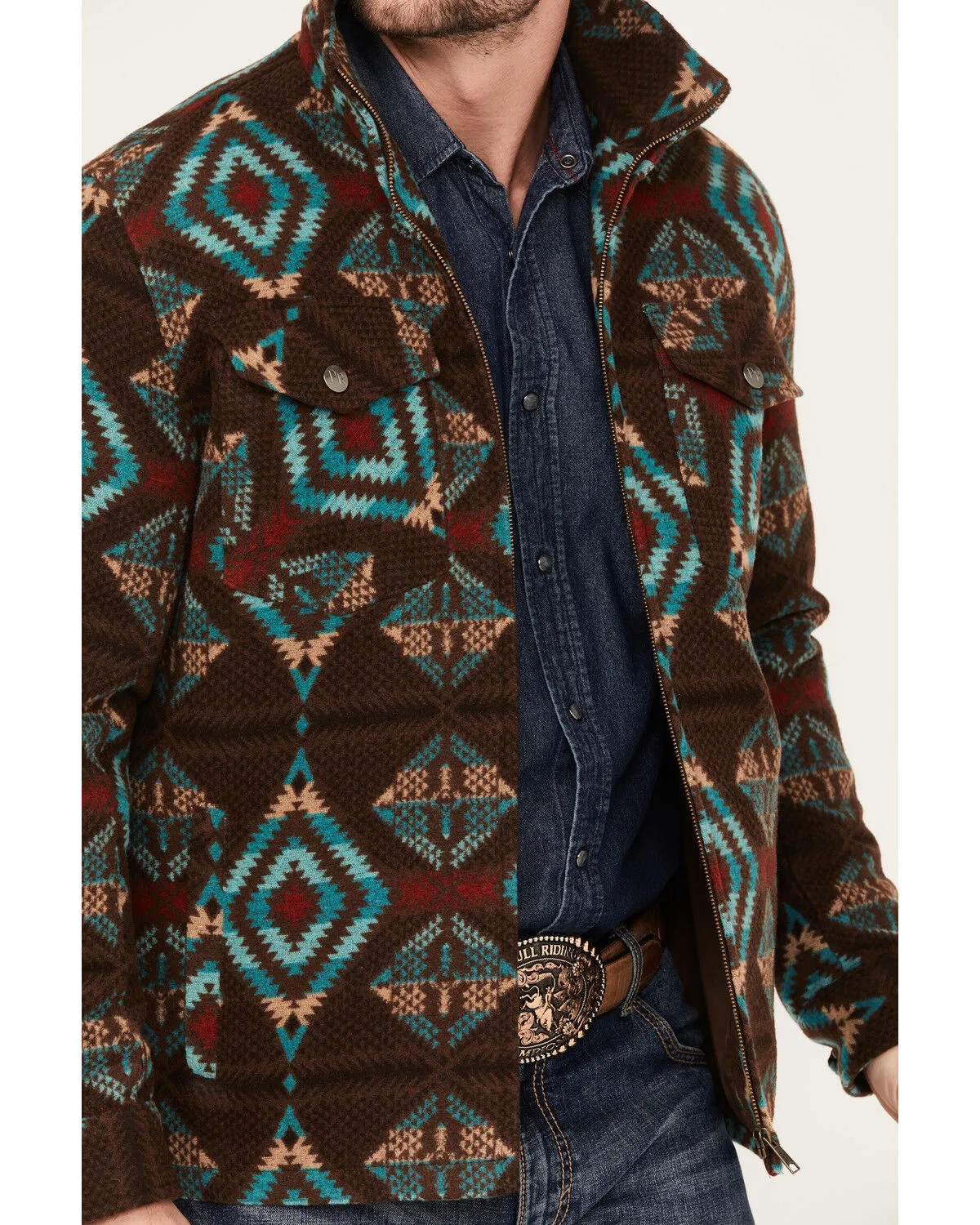 Product Name:  Powder River Outfitters by Panhandle Men's Wool Multicolor Zip Snap Jacket