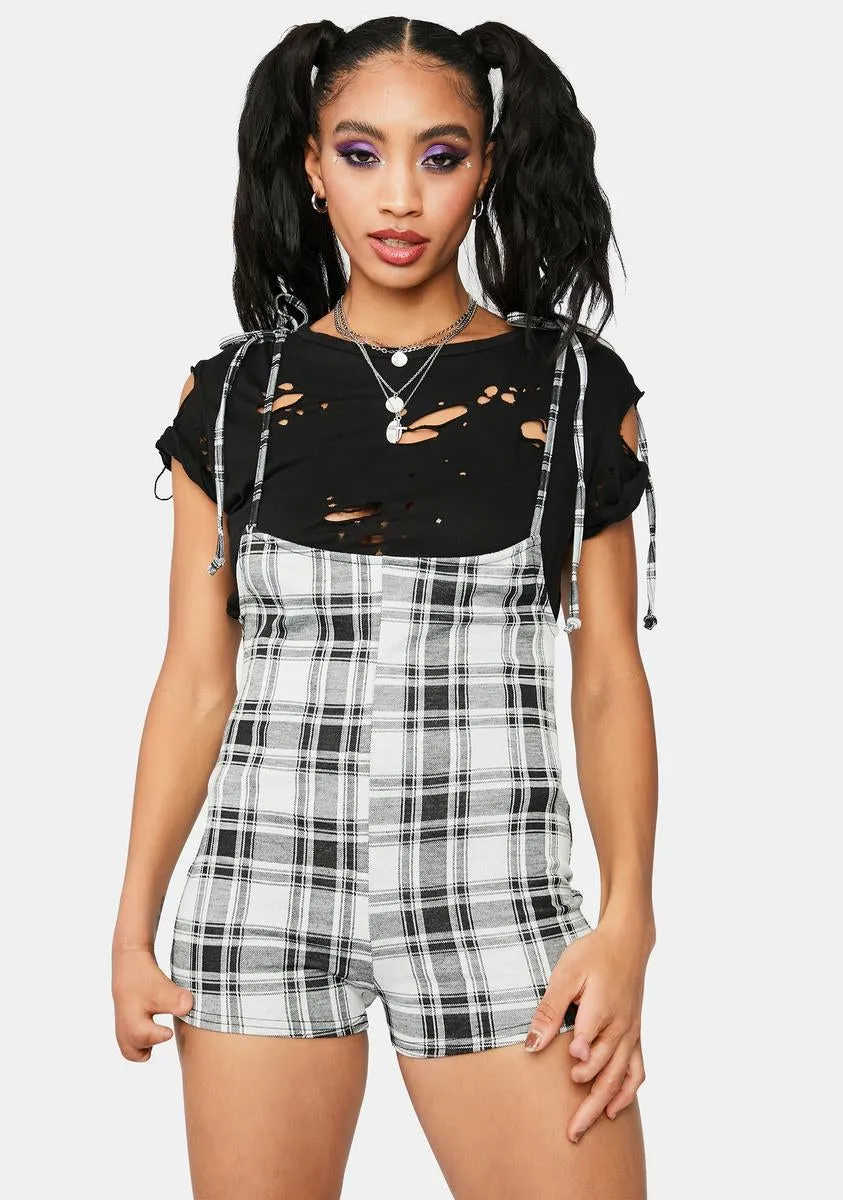 Proper Coach Plaid Suspender Tie Romper-