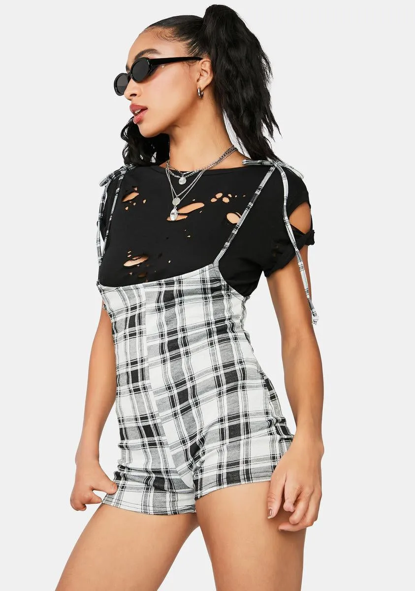 Proper Coach Plaid Suspender Tie Romper-