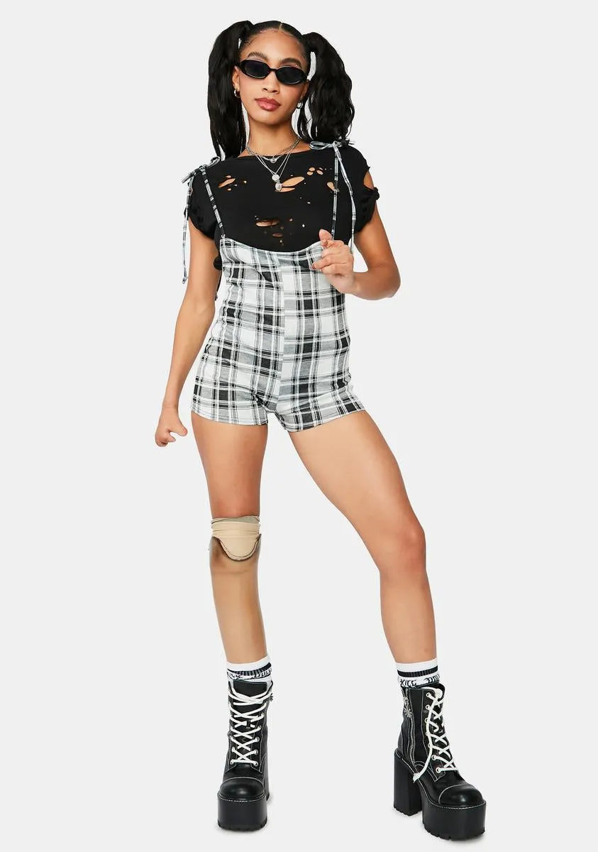 Proper Coach Plaid Suspender Tie Romper-