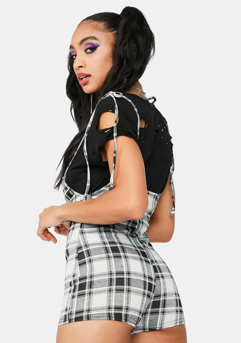 Proper Coach Plaid Suspender Tie Romper-