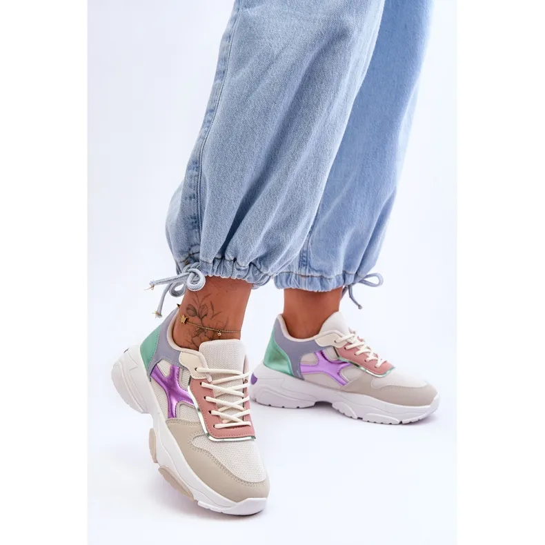 PS1 Women's Lace-up Sneakers Beige-Green Cortes multicolored