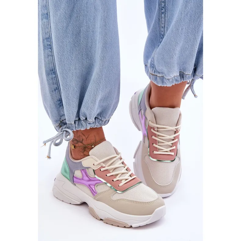 PS1 Women's Lace-up Sneakers Beige-Green Cortes multicolored