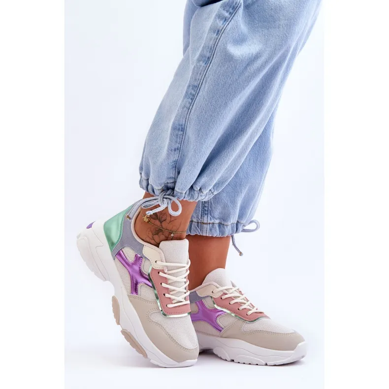 PS1 Women's Lace-up Sneakers Beige-Green Cortes multicolored