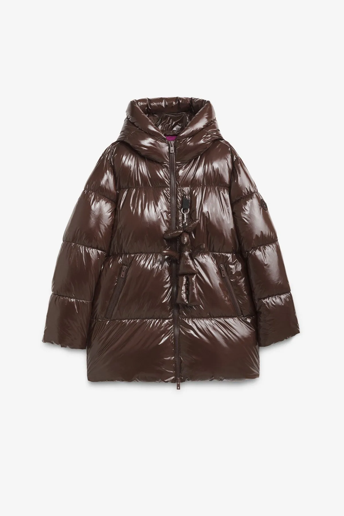 Puffer jacket shiny effect with wide neck