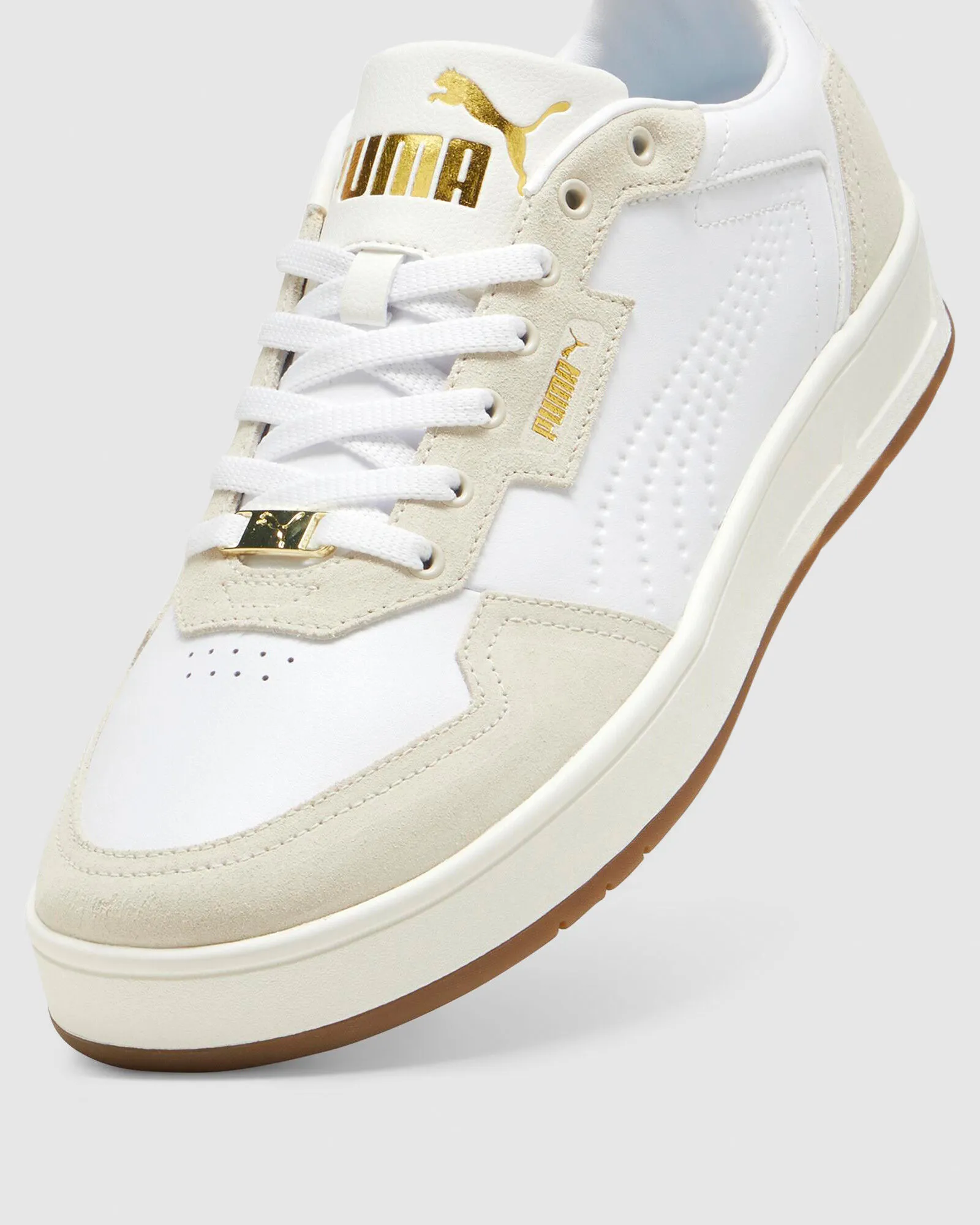 Puma Court Classic LUX SD Sneakers in White/Gold