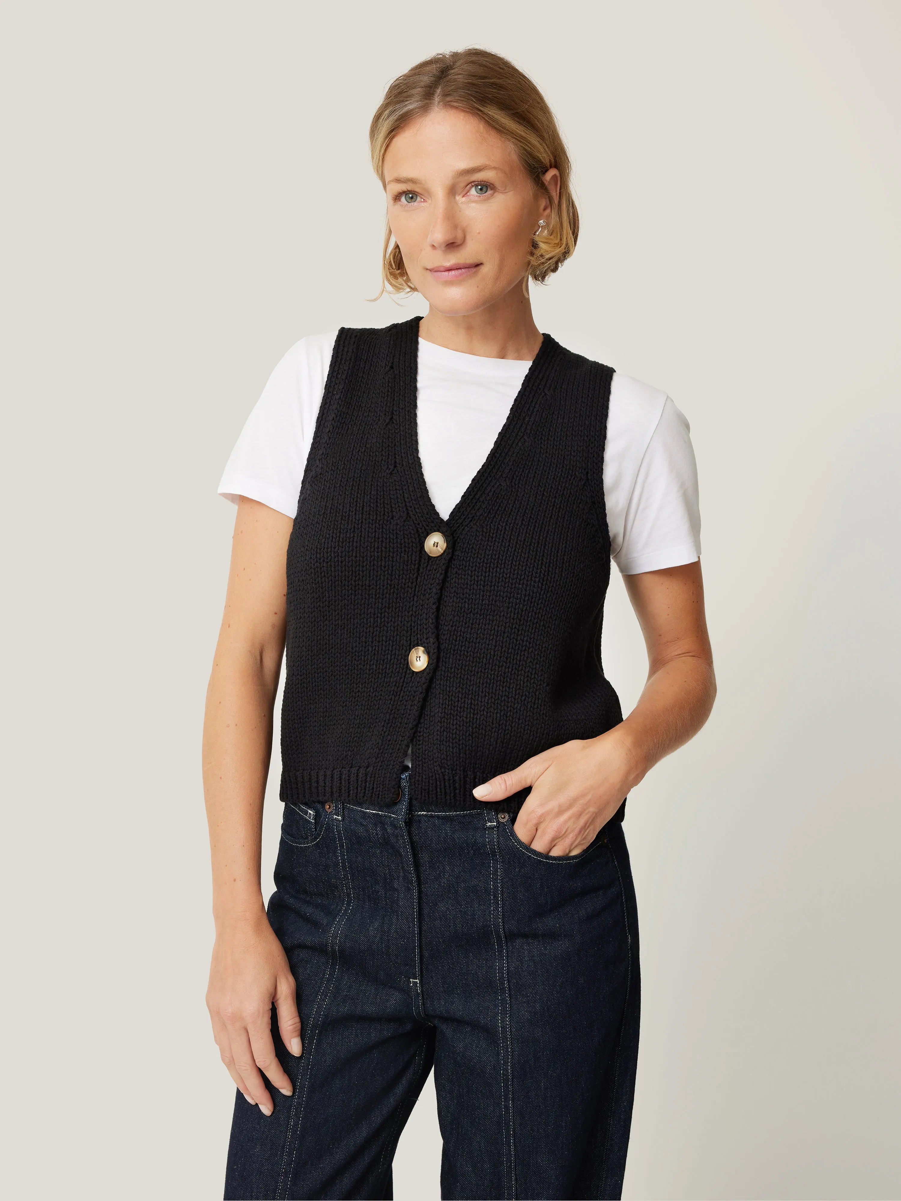 Pure Cotton Knitted Waistcoat | Black