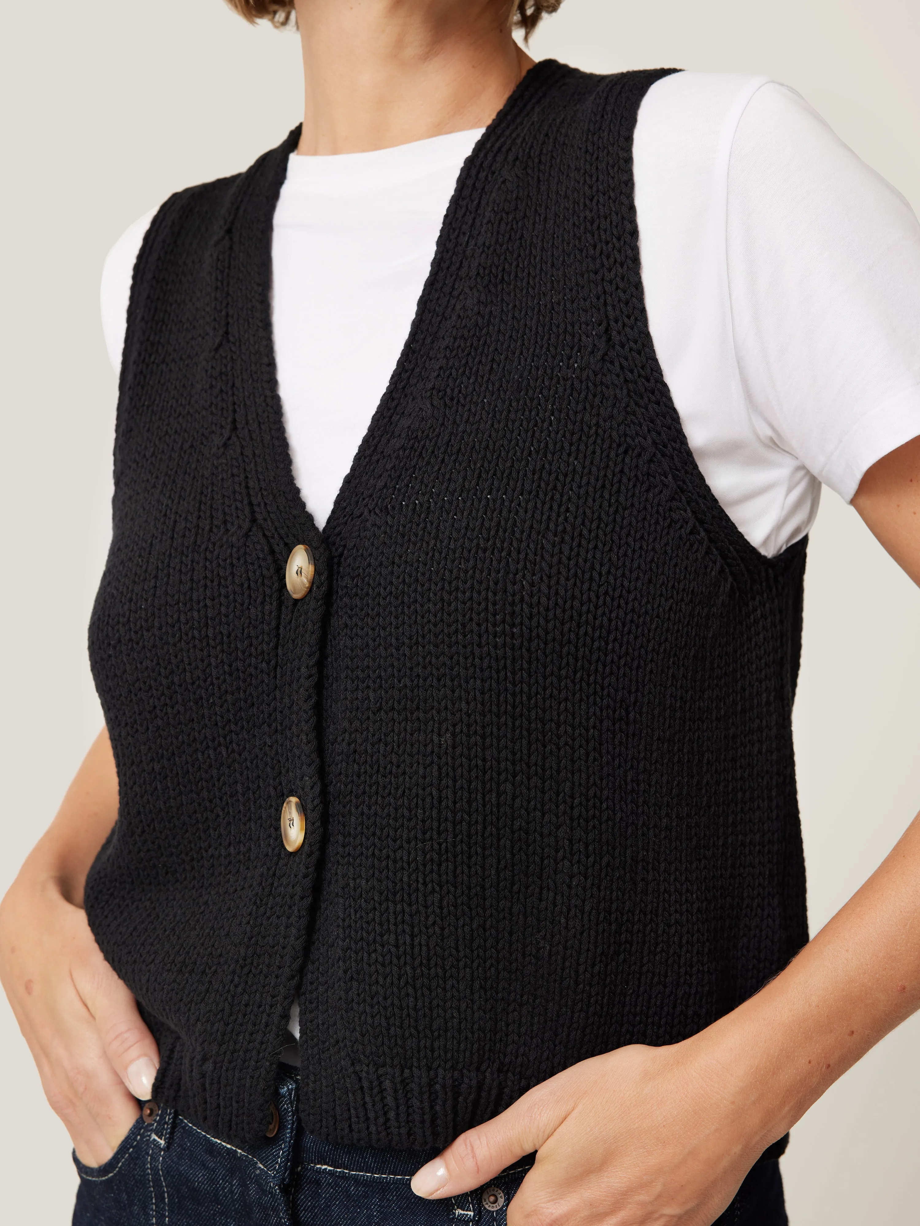 Pure Cotton Knitted Waistcoat | Black