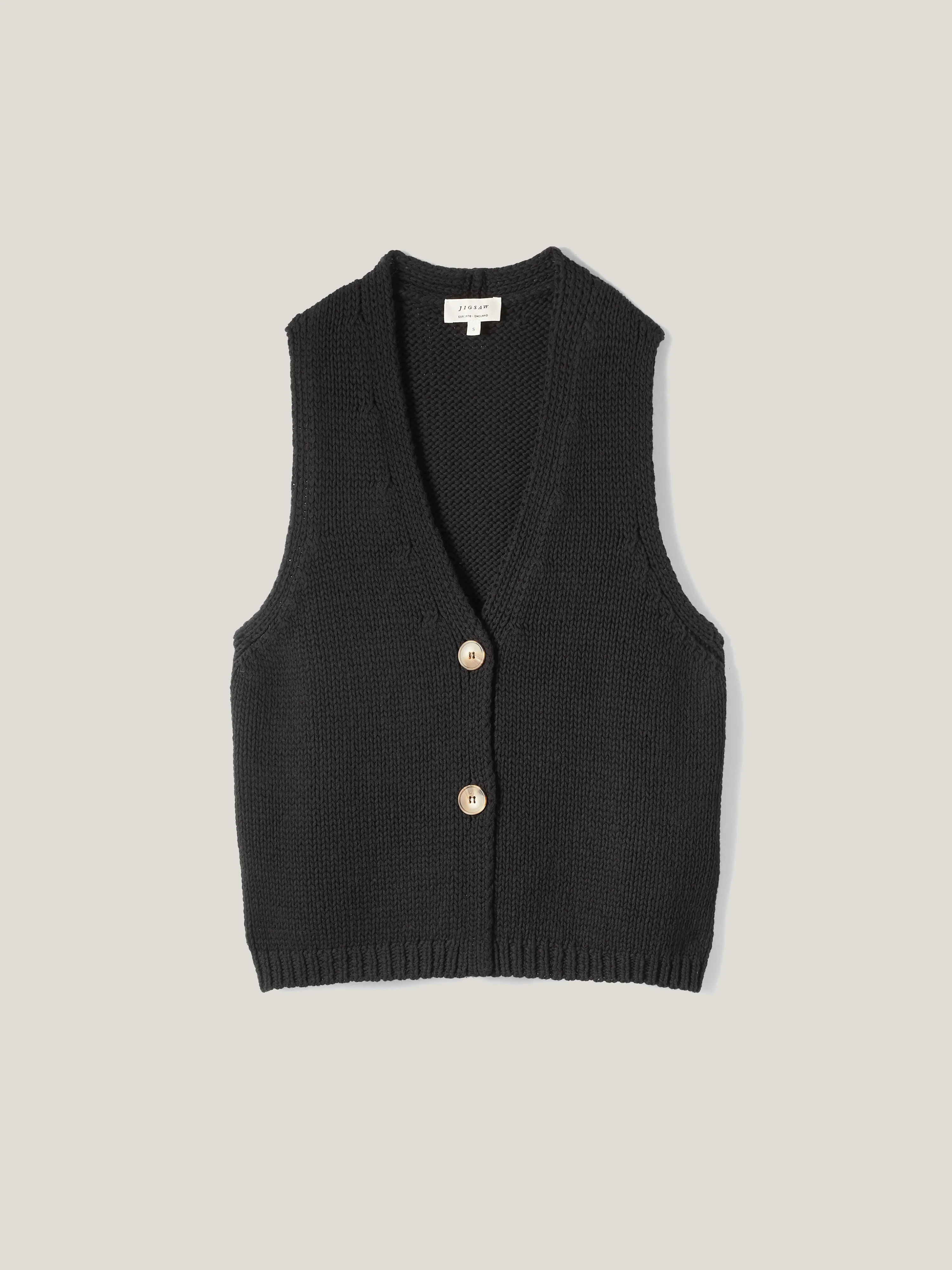 Pure Cotton Knitted Waistcoat | Black