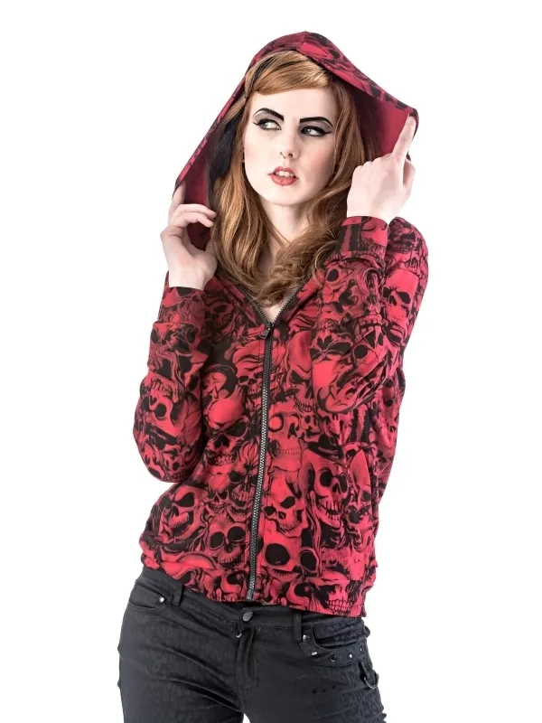 Queen Of Darkness - Red Hooded Jacket with Skulls | Dark Ages