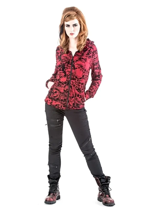 Queen Of Darkness - Red Hooded Jacket with Skulls | Dark Ages