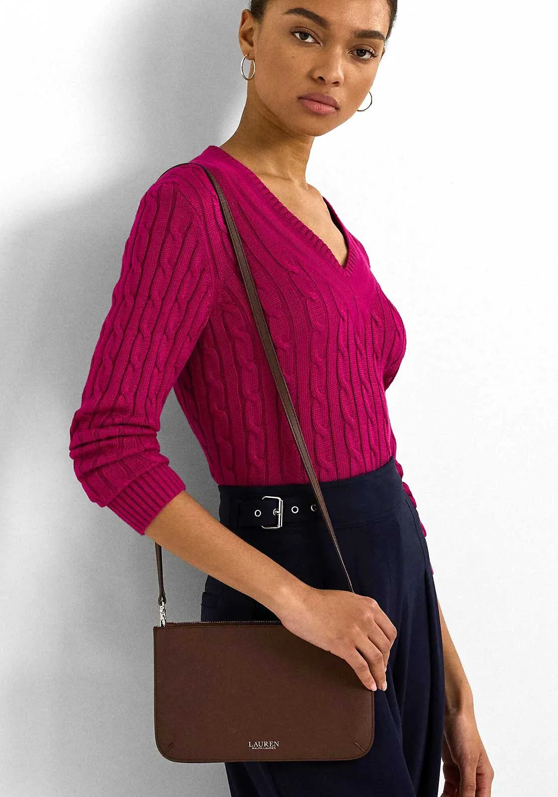 Ralph Lauren Landyn Leather Crossbody Bag, Dark Mahogony