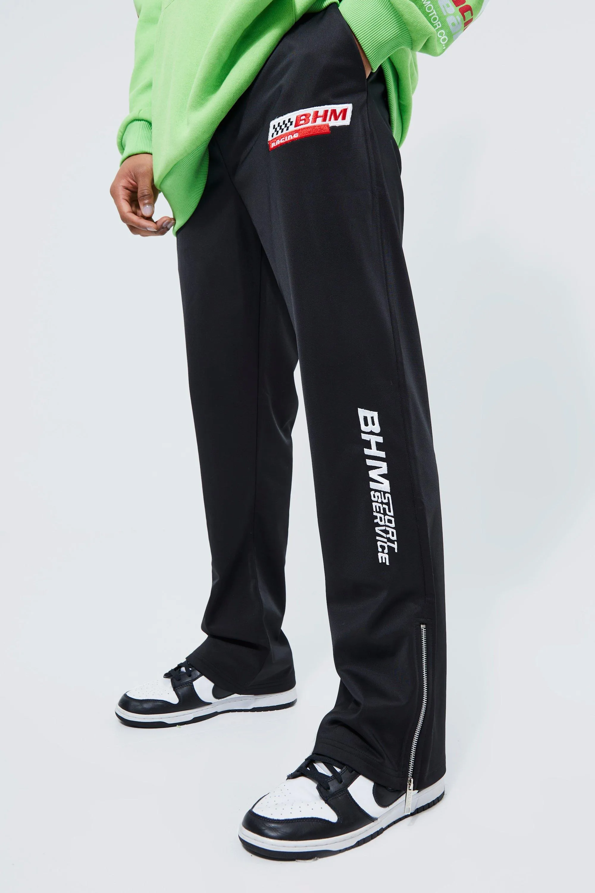 Regular Fit Zip Split Hem Applique Joggers | boohooMAN UK