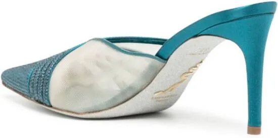 René Caovilla Bridal 85mm crystal-embellished mules Blue