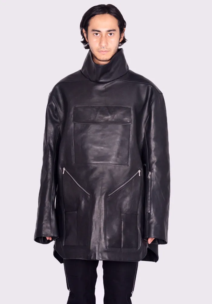 RICK OWENS MEN RR02D6910 LOO MOUNTAINEERING SMOCK LEATHER JACKET BLACK (New Season FW24)