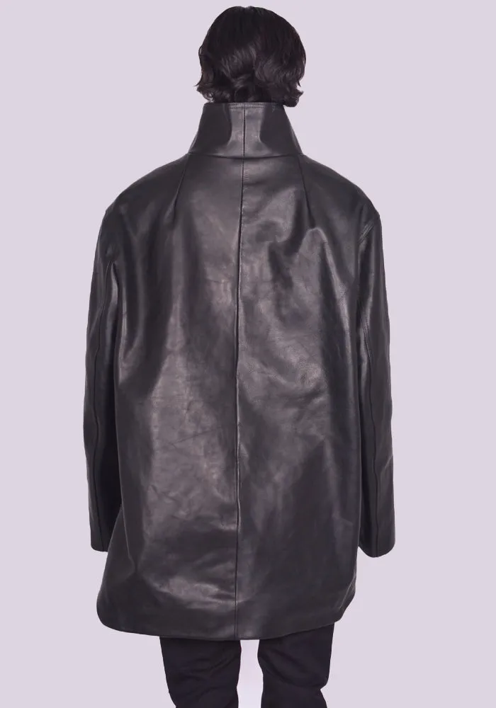 RICK OWENS MEN RR02D6910 LOO MOUNTAINEERING SMOCK LEATHER JACKET BLACK (New Season FW24)