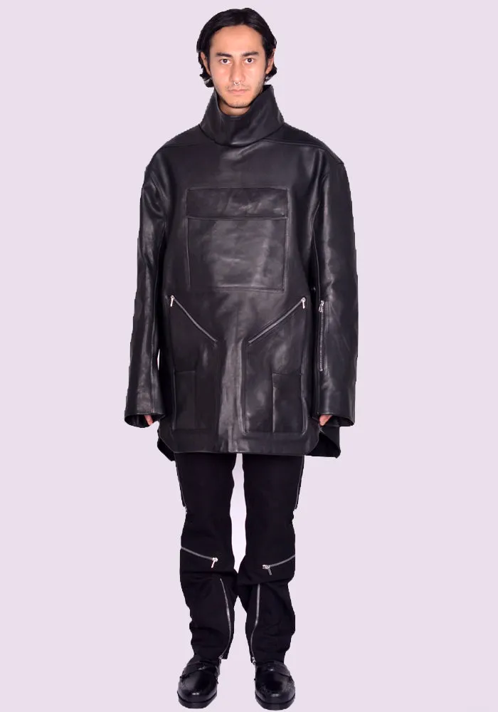 RICK OWENS MEN RR02D6910 LOO MOUNTAINEERING SMOCK LEATHER JACKET BLACK (New Season FW24)