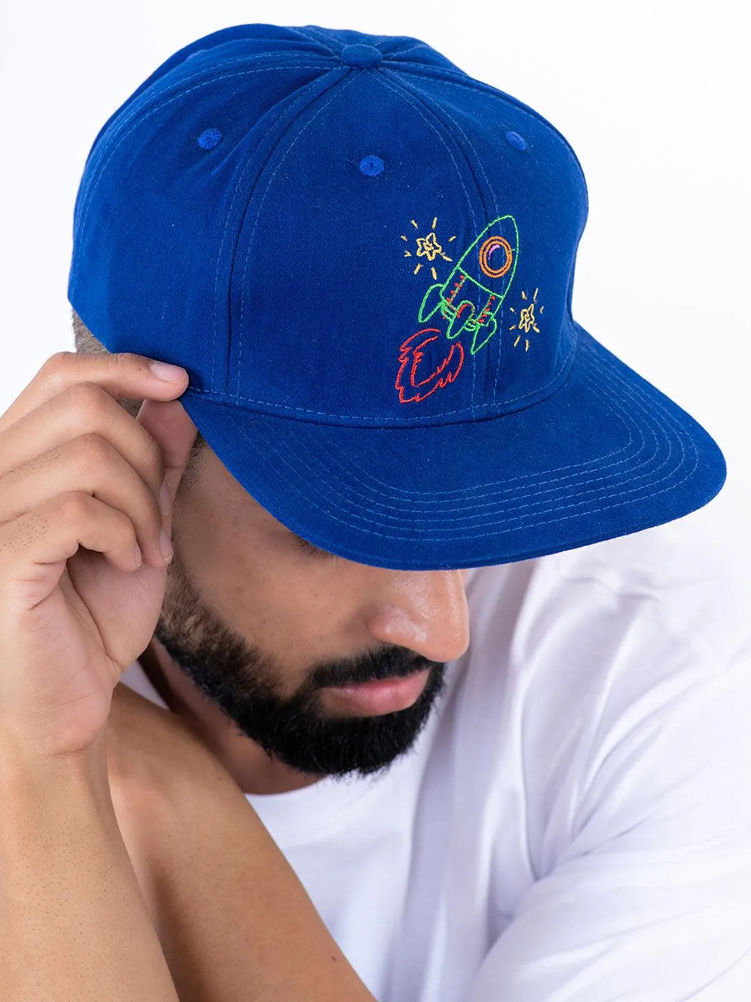 Rocket Embroidered Indigo Free Size Unisex Baseball Caps