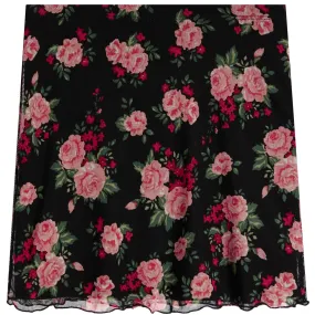 Rose Print Mesh Skirt