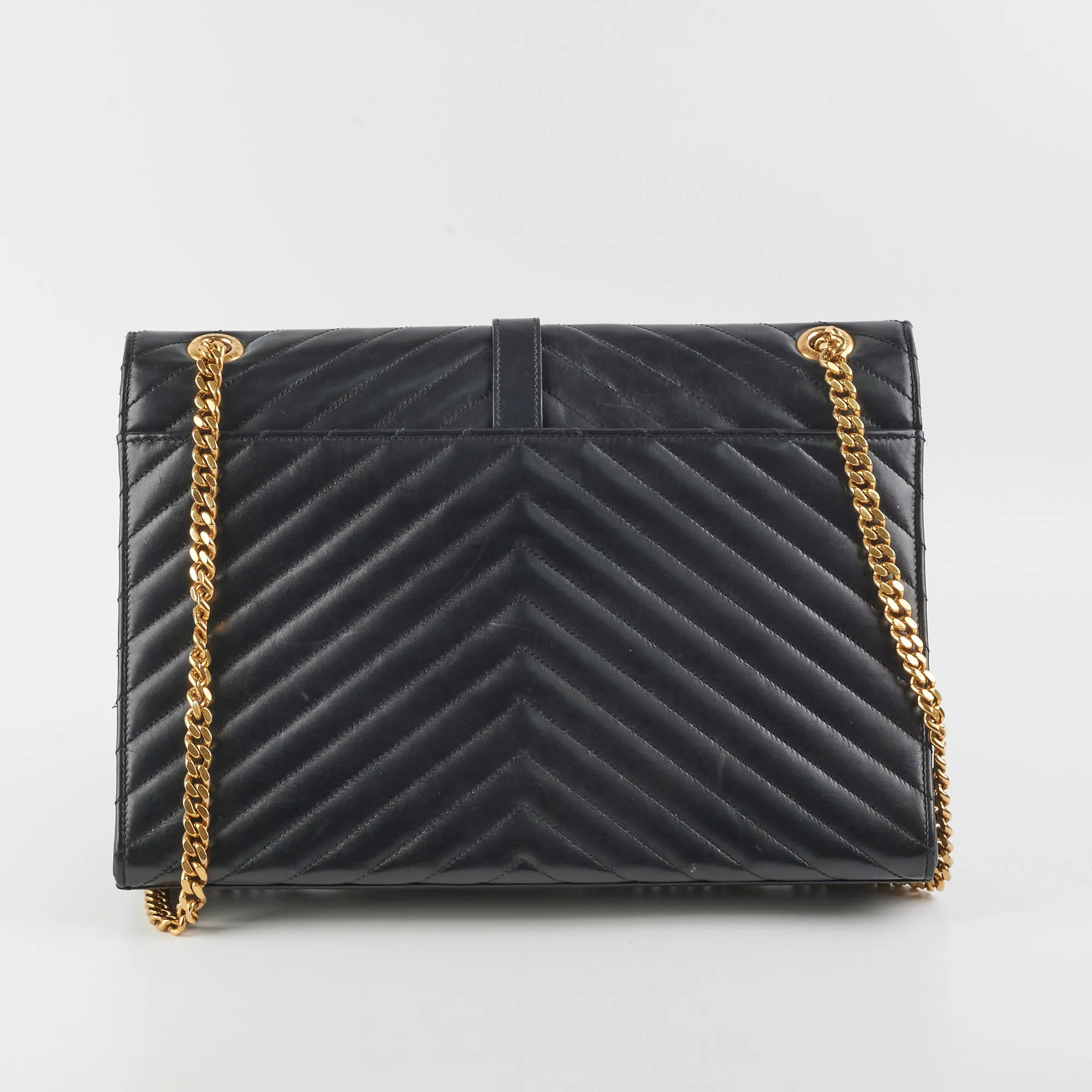 Saint Laurent Large Envelope Leather Black Shoulder Bag