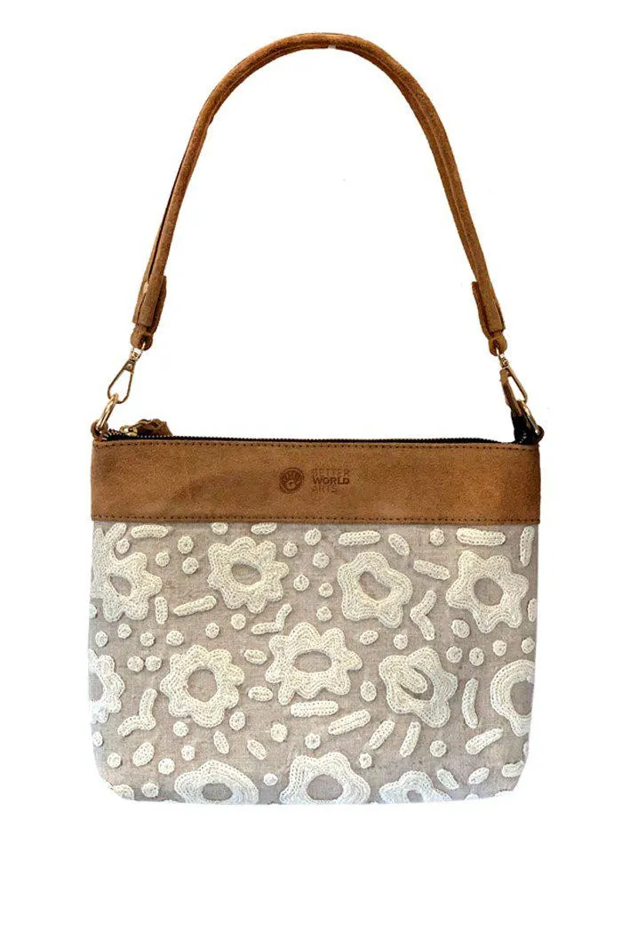 Sampson Leather Embroidered Handbag (Tan) - 30 x 24cm