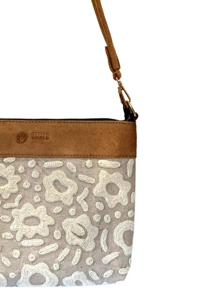 Sampson Leather Embroidered Handbag (Tan) - 30 x 24cm