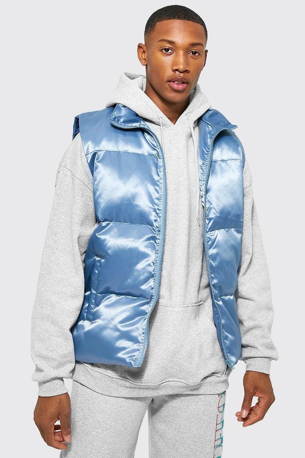 Satin Funnel Neck Puffer Gilet