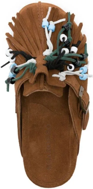 Scarosso Gea tasseled suede mules Brown