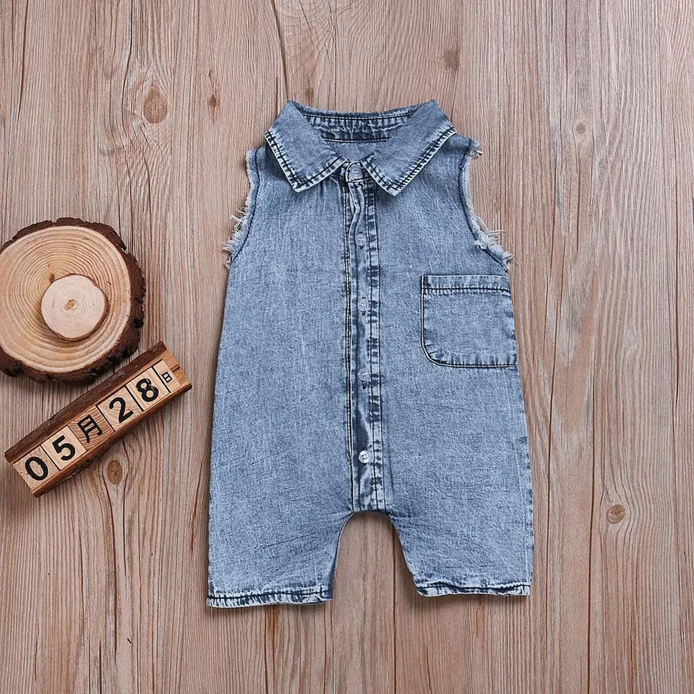 Short-sleeve Denim Romper d1