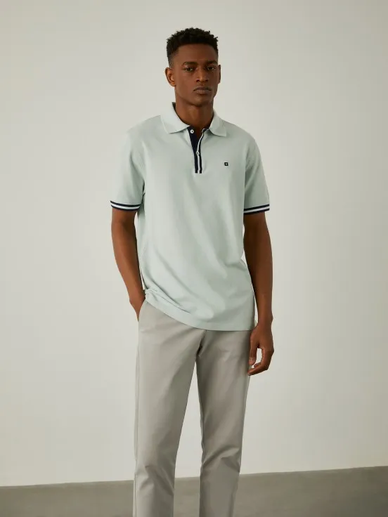 Short-sleeved cotton polo with stripes