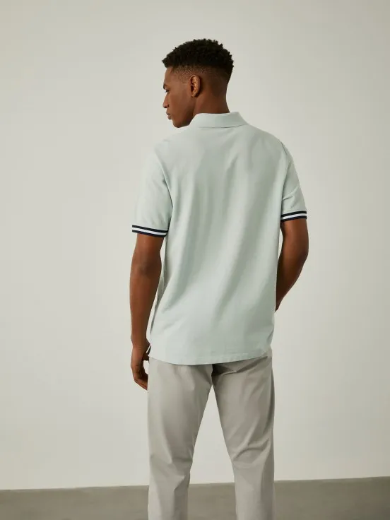 Short-sleeved cotton polo with stripes