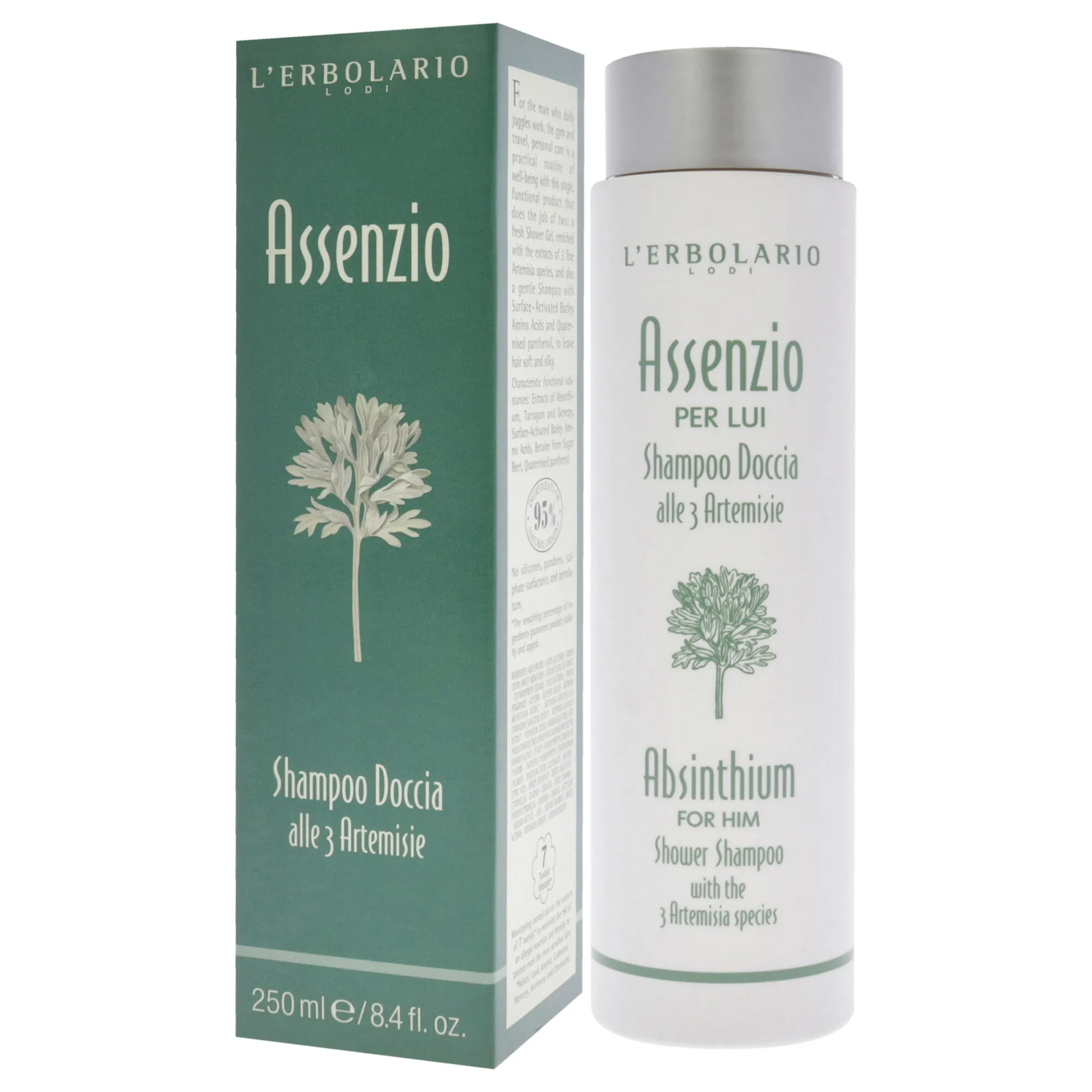 Shower Shampoo - Absinthium by LErbolario for Men - 8.4 oz Shampoo