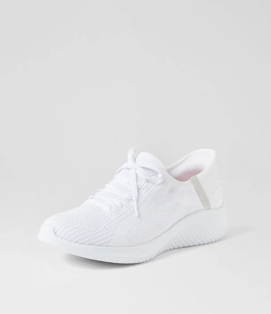 SKECHERS Ultra Flex 3 White Fabric Sneakers