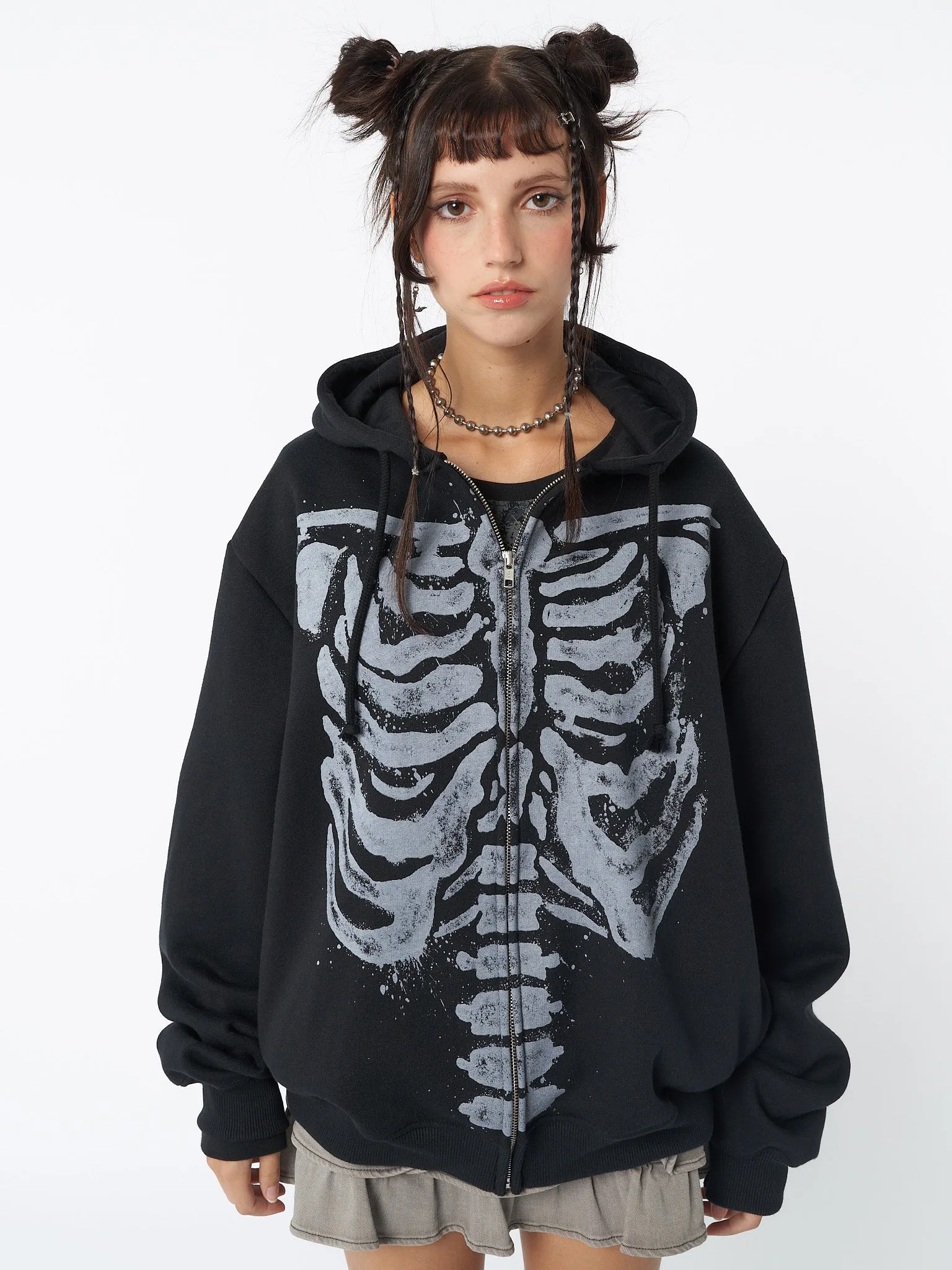 Skeleton Black Oversized Zip Up Hoodie