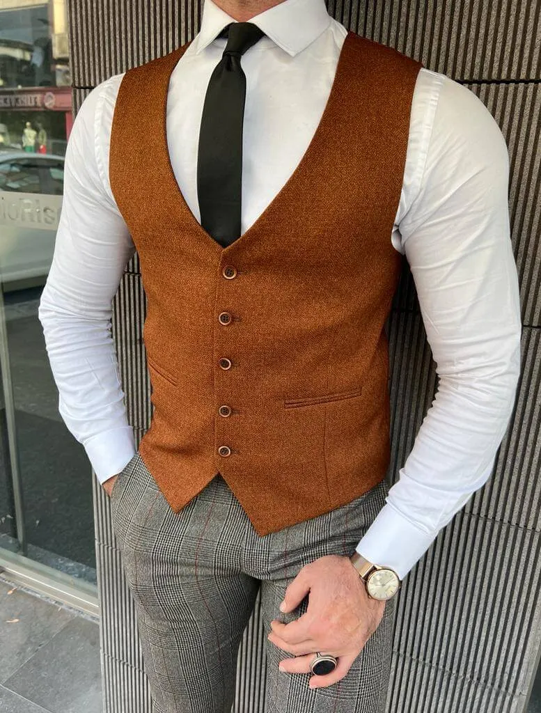 Slim Fit Camel Waistcoat