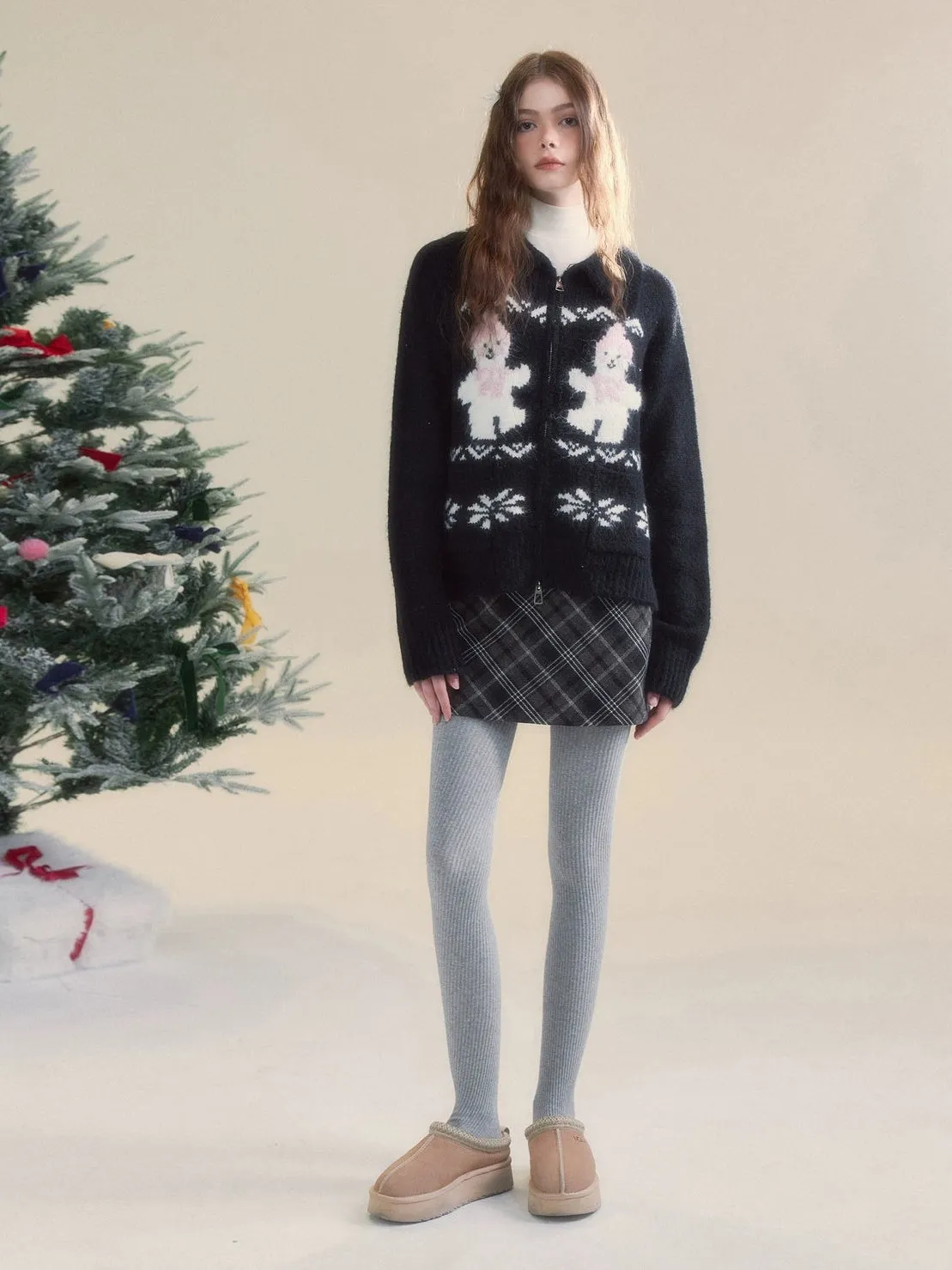 Snowman Fair Island Retro ZIP-Up Knitted Cardigan