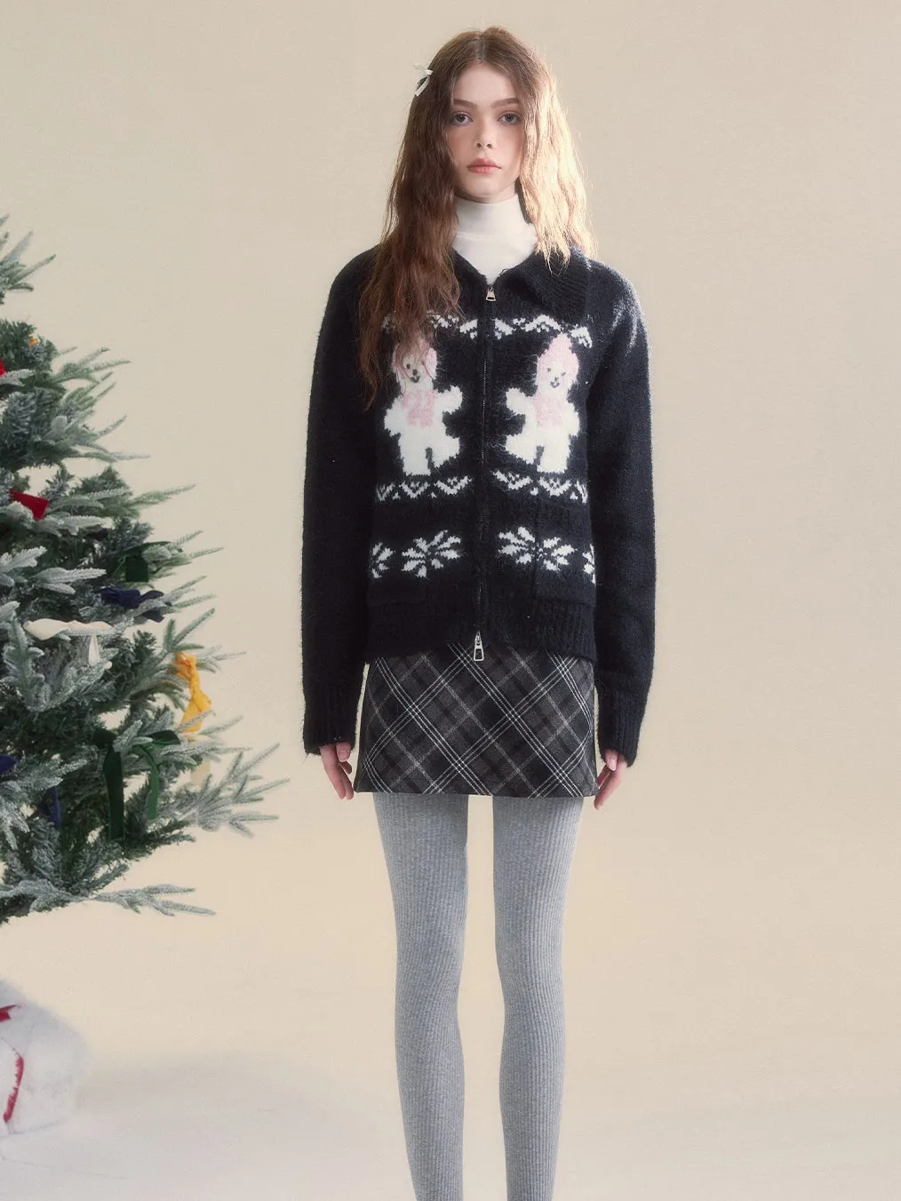 Snowman Fair Island Retro ZIP-Up Knitted Cardigan