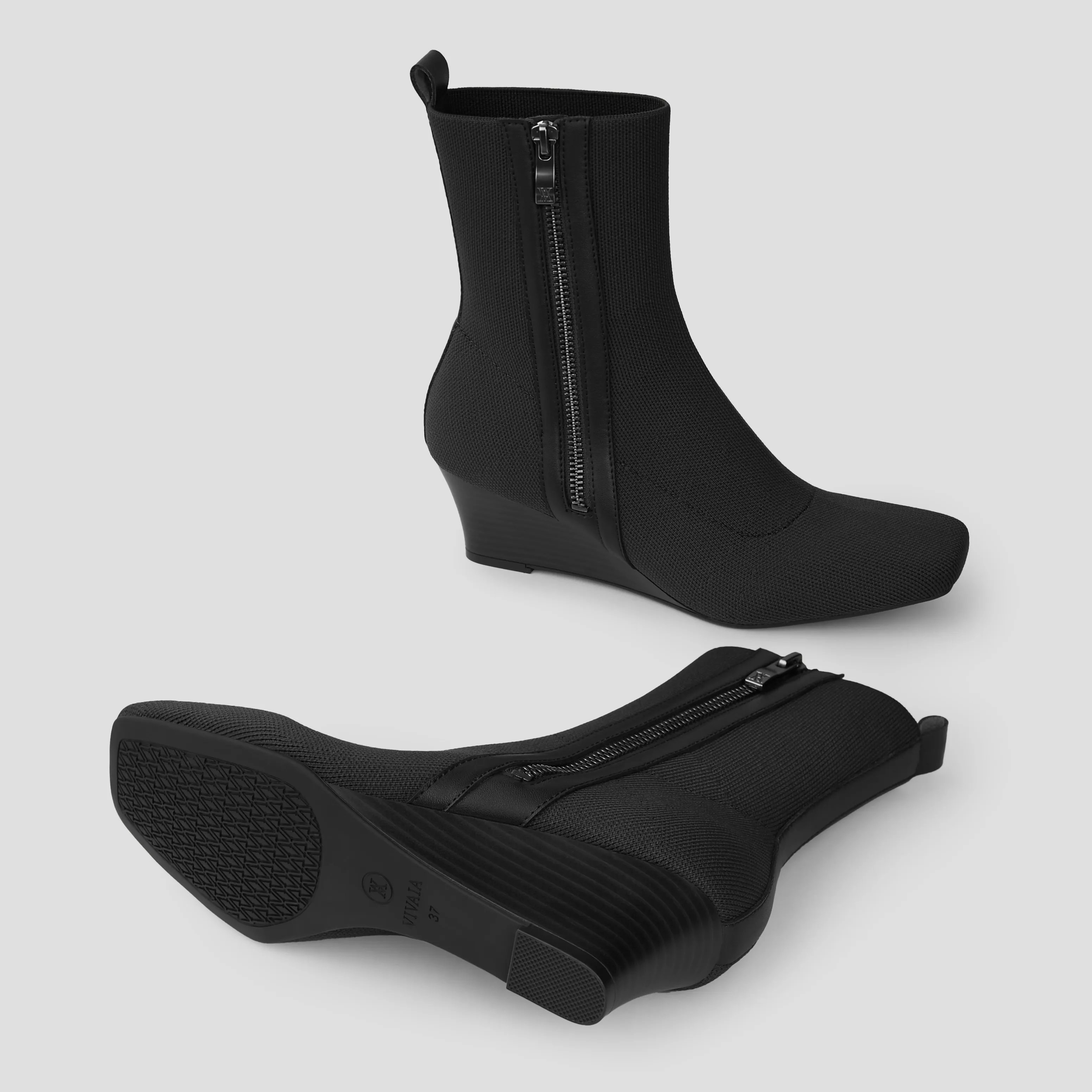   Square-Toe Water-Repellent Zipper Boots (Micaela)